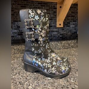 Alegria Erica Snazzy Boots Full Zip Women 38 Floral Moto Buckle Black Blue